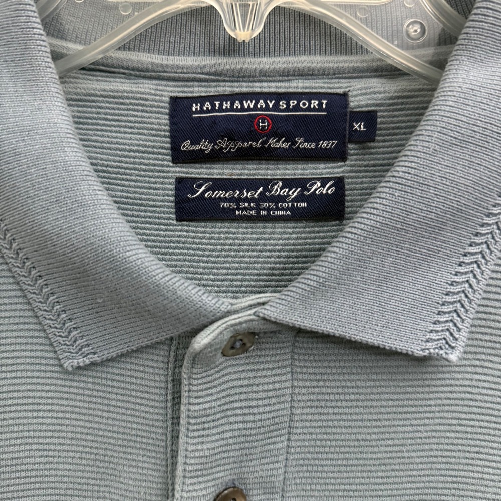 Hathaway Sport Somerset Bay Polo Shirt Blue Silk Cotton Ribbed Mens XL Short Slv